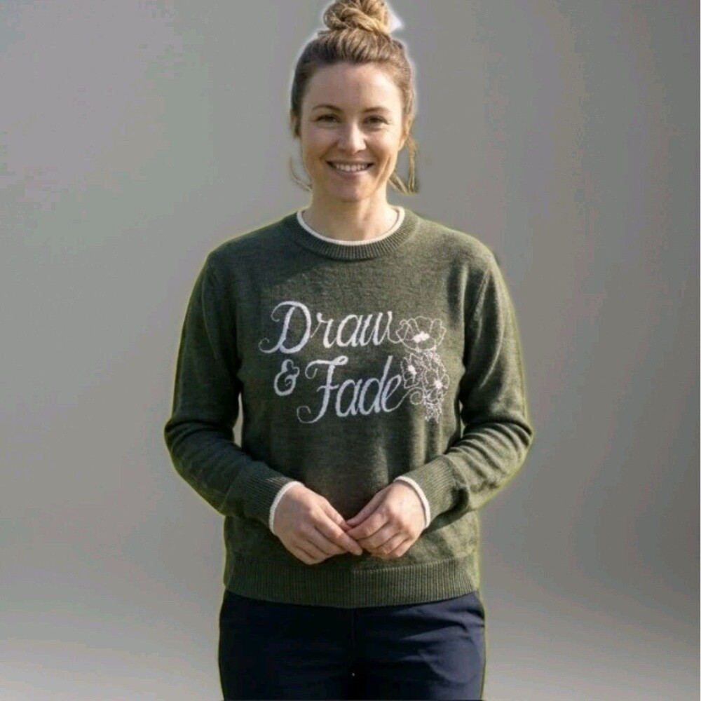 Draw & Fade Sweater Cameron Crewneck Golf Resort Top Women Size Medium Green